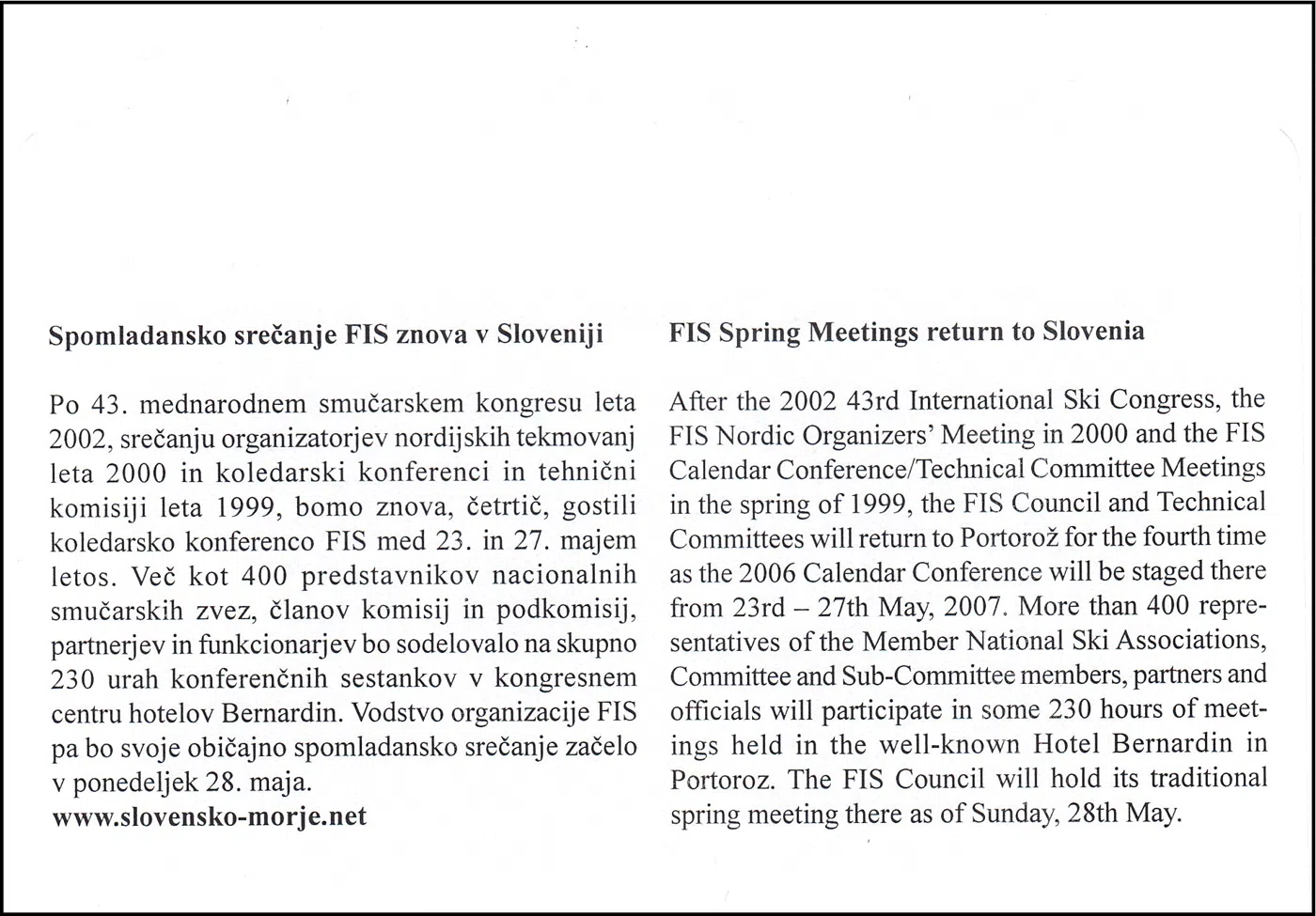 FIS KOLEDARSKA KONFERENCA - FIS CALENDAR CONFERENCE